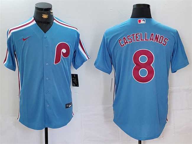 Mens Philadelphia Phillies #8 Nick Castellanos Blue Cool Base Stitched Jersey